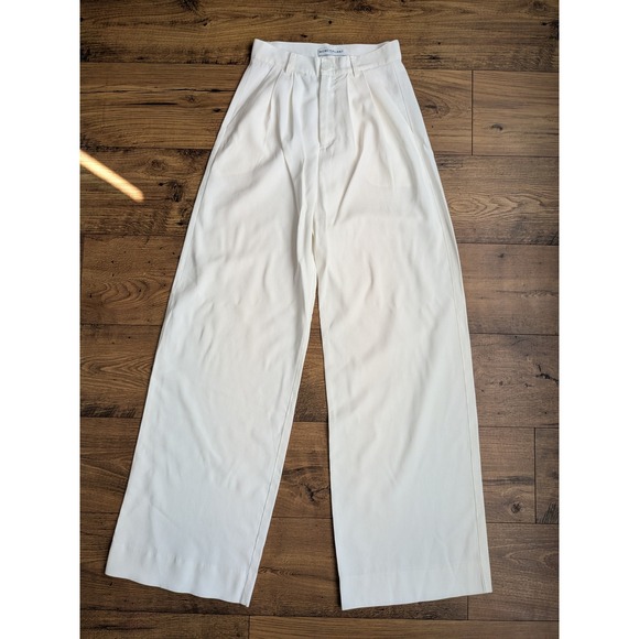 NWOT NONCHALANT LABEL Fabi Wide Leg Pleated Trousers White High Rise Pants 26x31 - Picture 3 of 16
